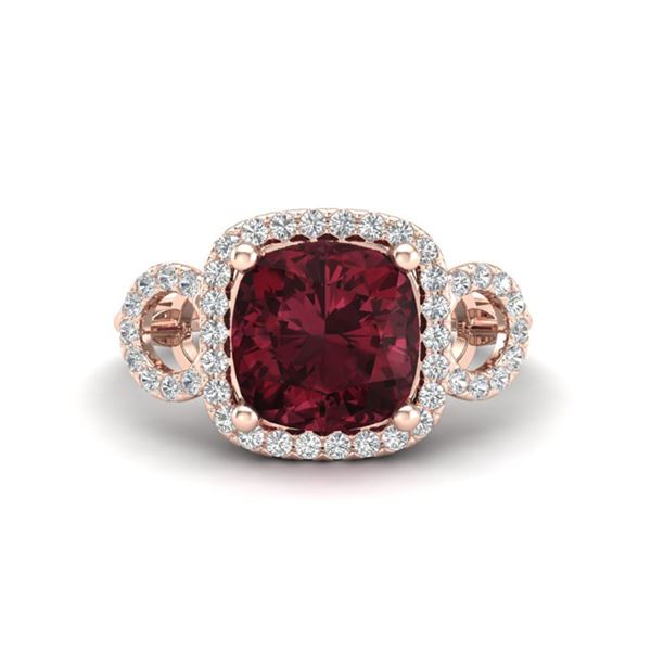 3.75 ctw Garnet & Micro VS/SI Diamond Certified Ring 14k Rose Gold - REF-40G9W