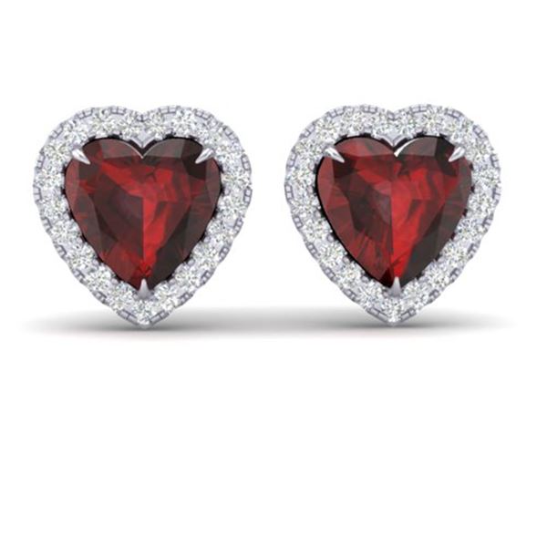 2.22 ctw Garnet & Micro Pave Diamond Earrings Heart 14k White Gold - REF-38X2A