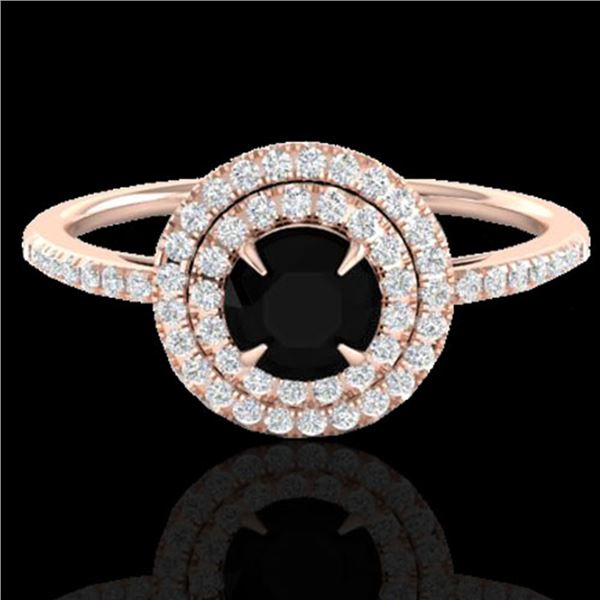 1 ctw Micro Pave VS/SI Diamond Solitaire Ring Halo 14k Rose Gold - REF-49N2F