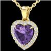 Image 2 : 1 ctw Amethyst & Micro Diamond Heart Necklace Heart 14k Yellow Gold - REF-21Y3X