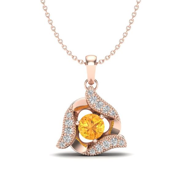 0.40 ctw Citrine & Micro Pave VS/SI Diamond Necklace 14k Rose Gold - REF-19G2W