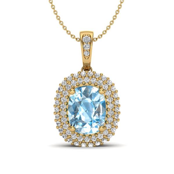 3 ctw Blue Topaz & Micro Pave VS/SI Diamond Necklace 10k Yellow Gold - REF-50W8H