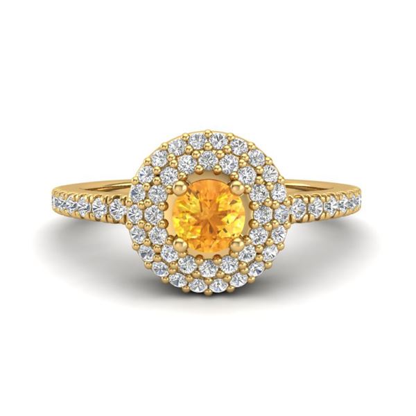 0.70 ctw Citrine & Micro Pave VS/SI Diamond Ring Halo 18k Yellow Gold - REF-42R4K