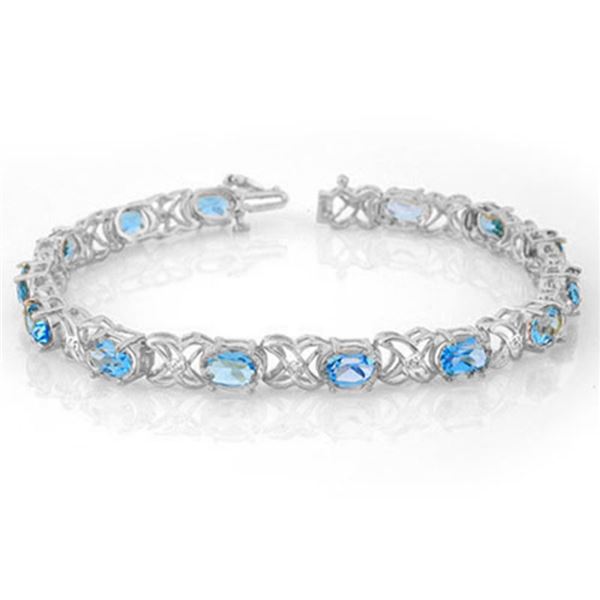 13.55 ctw Blue Topaz & Diamond Bracelet 14k White Gold - REF-85N5F