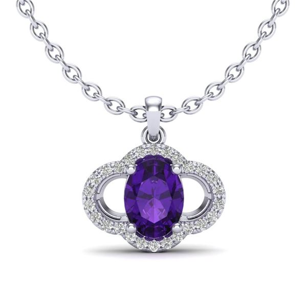 2 ctw Amethyst & Micro Pave VS/SI Diamond Necklace 10k White Gold - REF-22R2K