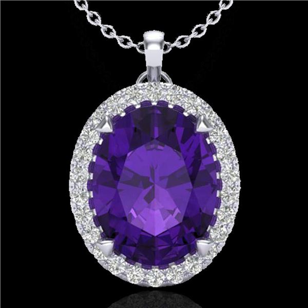 2.75 ctw Amethyst & Micro VS/SI Diamond Halo Necklace 18k White Gold - REF-34X6A