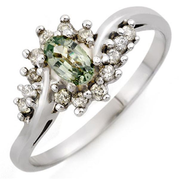 0.55 ctw Green Sapphire & Diamond Ring 10k White Gold - REF-20Y5X