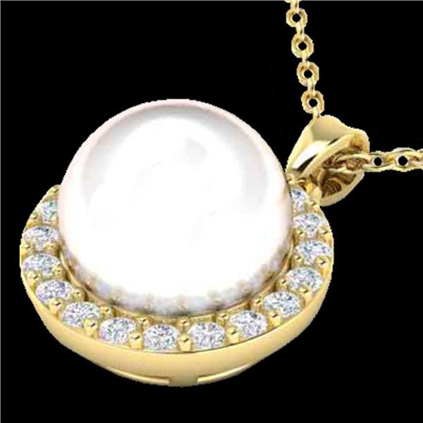 0.25 ctw Micro VS/SI Diamond & White Pearl Necklace 18k Yellow Gold - REF-30Y8X