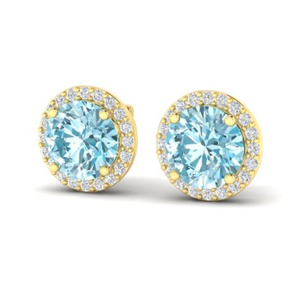 4 ctw Sky Blue Topaz & Halo VS/SI Diamond Micro Earrings 18k Yellow Gold - REF-46F5M
