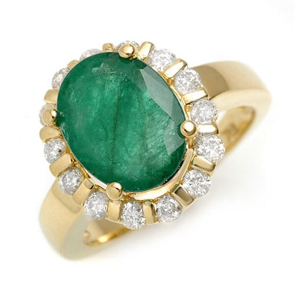 4.65 ctw Emerald & Diamond Ring 10k Yellow Gold - REF-52F8M