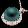 Image 1 : 0.25 ctw Micro Pave Diamond & Peacock Pearl Necklace 14k Rose Gold - REF-25H4R
