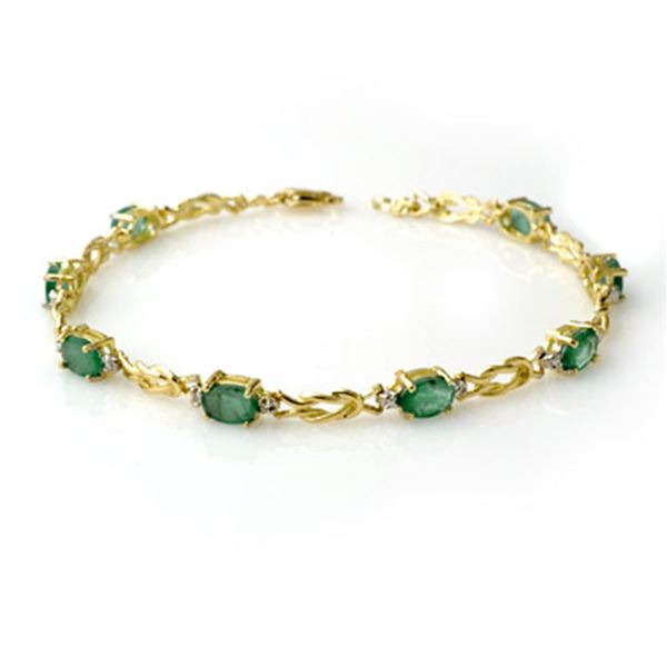 4.11 ctw Emerald & Diamond Bracelet 10k Yellow Gold - REF-39K5Y