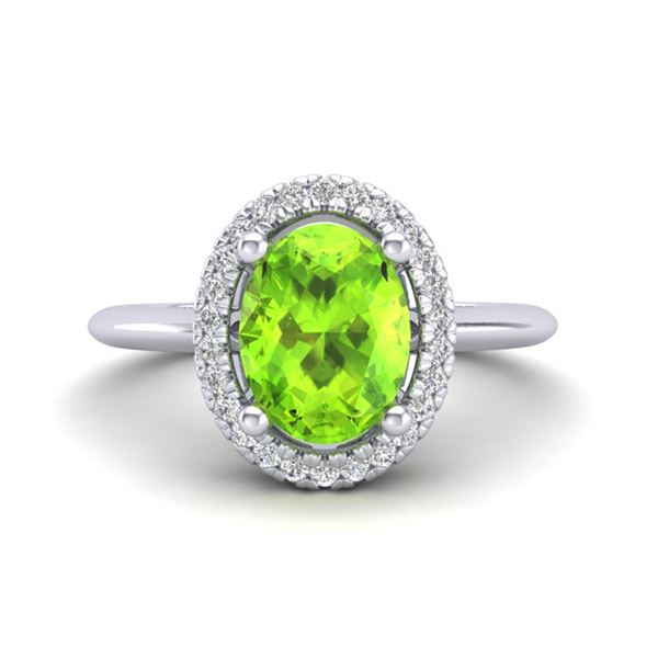 1.75 ctw Peridot & Micro VS/SI Diamond Ring Halo 18k White Gold - REF-39K8Y