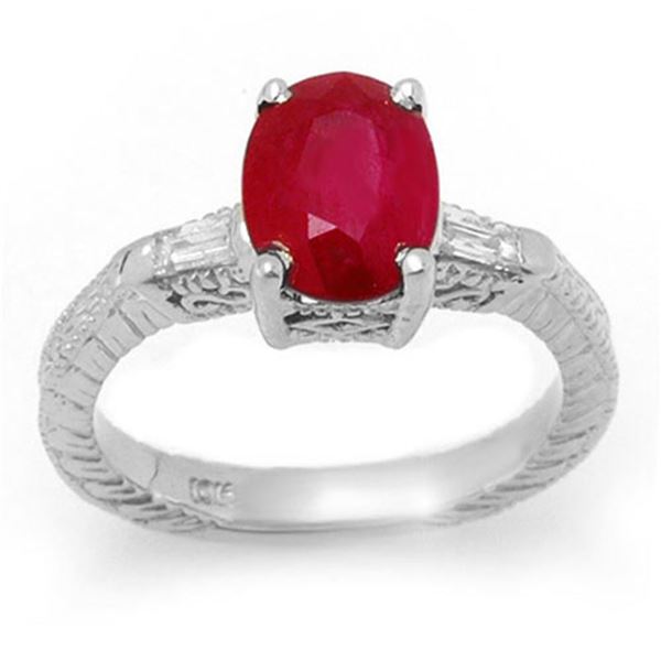 3.70 ctw Ruby & Diamond Ring 14k White Gold - REF-49W5H