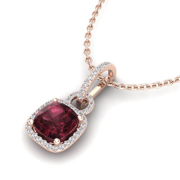 3.50 ctw Garnet & Micro VS/SI Diamond Necklace 14k Rose Gold - REF-39N9F