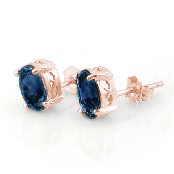 3.0 ctw Blue Sapphire Earrings 14k Rose Gold - REF-16X4A