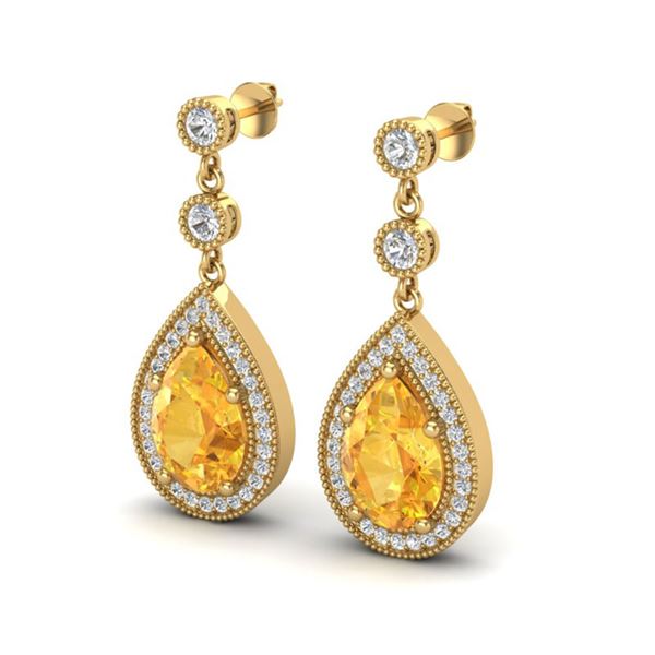 4.50 ctw Citrine & Micro VS/SI Diamond Earrings Designer 18k Yellow Gold - REF-52X3A