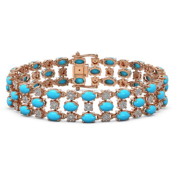 11.86 ctw Turquoise & Diamond Row Bracelet 10K Rose Gold - REF-209K3Y