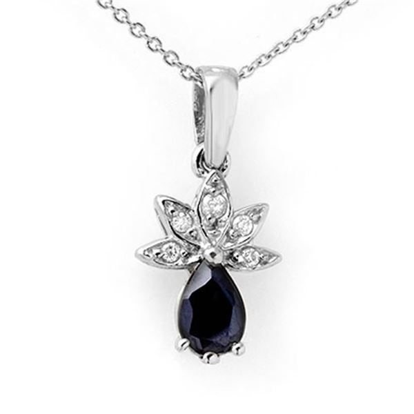 0.60 ctw Blue Sapphire & Diamond Pendant 18k White Gold - REF-16G4W