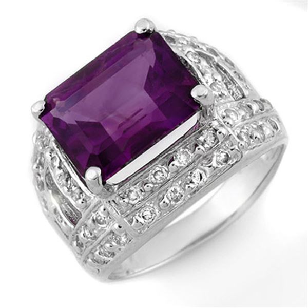 5.0 ctw Amethyst & Diamond Ring 14k White Gold - REF-54N8F