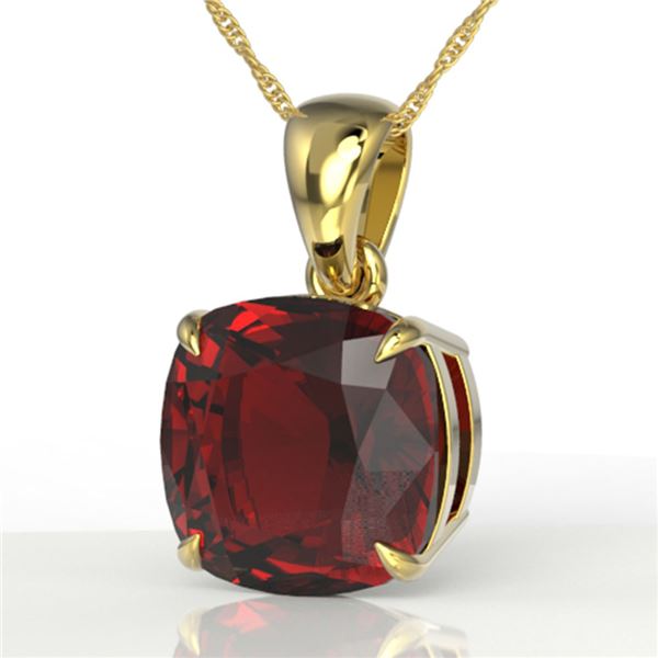 6 ctw Cushion Cut Garnet Designer Solitaire Necklace 18k Yellow Gold - REF-26R6K