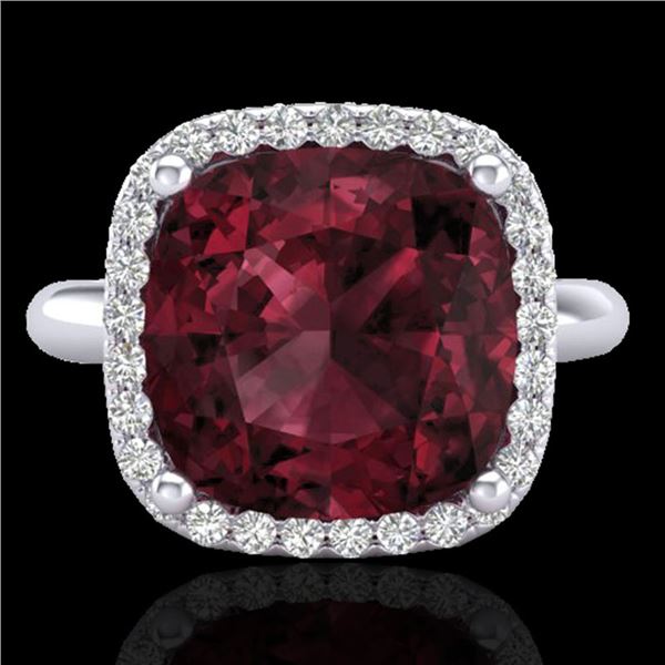 6 ctw Garnet & Micro Pave Halo VS/SI Diamond Ring 18k White Gold - REF-44Y3X