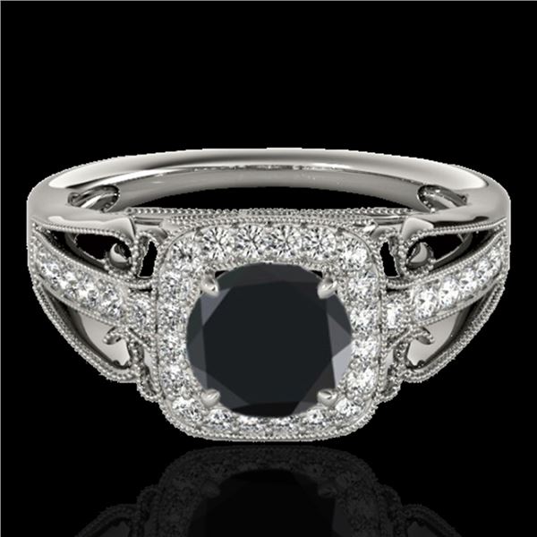 1.3 ctw Certified VS Black Diamond Solitaire Halo Ring 10k White Gold - REF-49Y8X