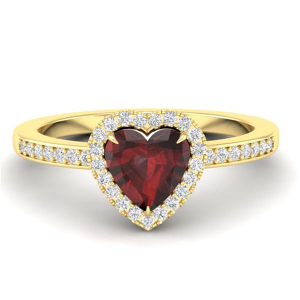 1.20 ctw Garnet & Micro VS/SI Diamond Ring Heart 14k Yellow Gold - REF-26N3F