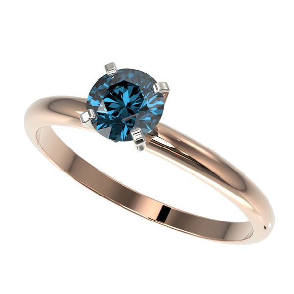 0.75 ctw Certified Intense Blue Diamond Engagment Ring 10k Rose Gold - REF-67F5M
