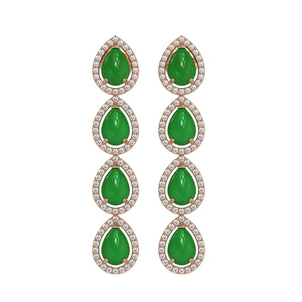 6.20 ctw Jade & Diamond Micro Pave Halo Earrings 10k Rose Gold - REF-158Y2X