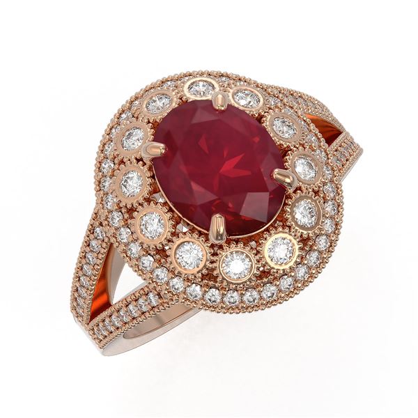 4.55 ctw Certified Ruby & Diamond Victorian Ring 14K Rose Gold - REF-143A6N
