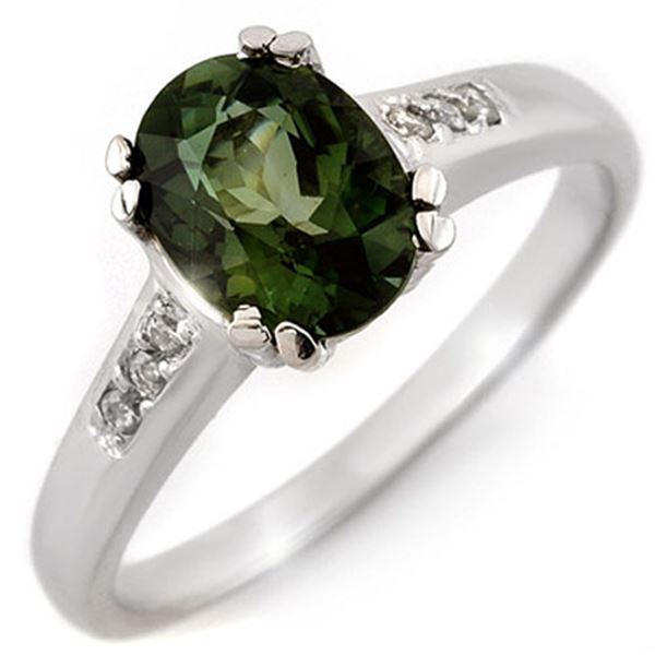 1.60 ctw Green Tourmaline & Diamond Ring 10k White Gold - REF-27R3K