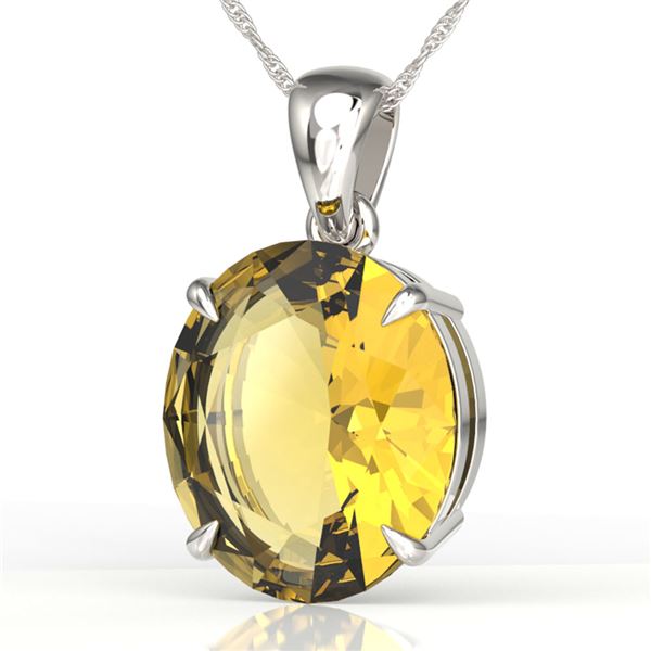 9 ctw Citrine Designer Solitaire Necklace 18k White Gold - REF-33K8Y