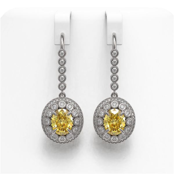 7.65 ctw Canary Citrine & Diamond Victorian Earrings 14K White Gold - REF-216Y9X