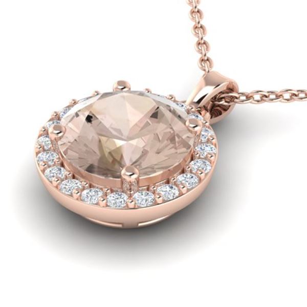 1.75 ctw Morganite & Halo VS/SI Diamond Micro Necklace 14k Rose Gold - REF-42R3K