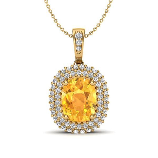 3 ctw Citrine & Micro Pave VS/SI Diamond Necklace 14k Yellow Gold - REF-50H8R