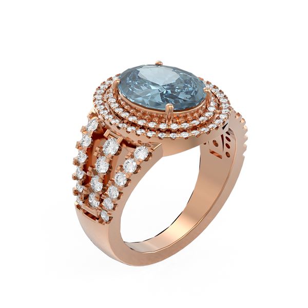 4.89 ctw Blue Topaz & Diamond Ring 18K Rose Gold - REF-174N2F