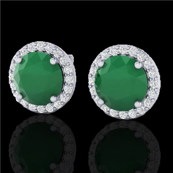 4 ctw Emerald & Halo VS/SI Diamond Micro Pave Earrings 18k White Gold - REF-55K8Y