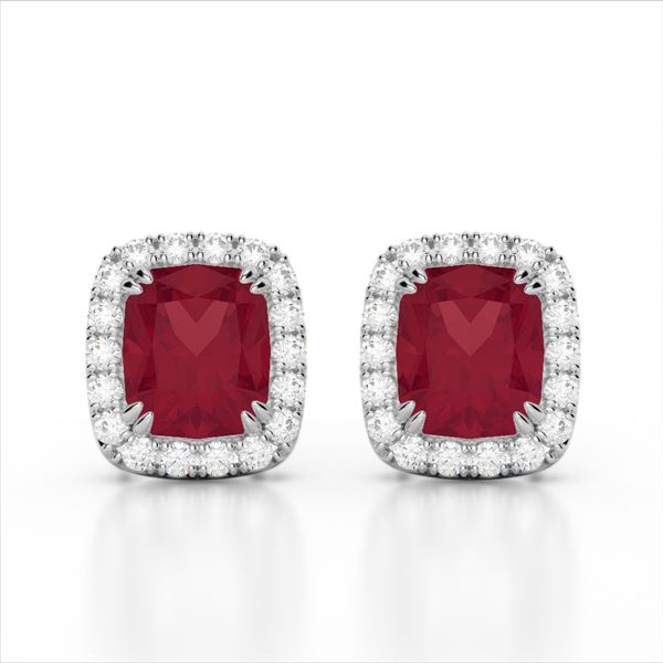 2.50 ctw Ruby & Micro Pave VS/SI Diamond Certified Earrings 10k White Gold - REF-38R2K