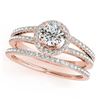 Image 1 : 0.85 ctw Certified VS/SI Diamond 2pc Wedding Set Halo 14k Rose Gold - REF-111H8R