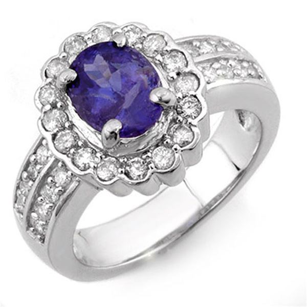 2.60 ctw Tanzanite & Diamond Ring 14k White Gold - REF-100F2M