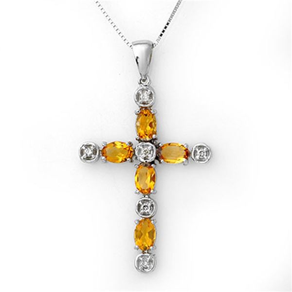 2.15 ctw Citrine & Diamond Necklace 10k White Gold - REF-25M2G
