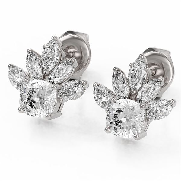 1.75 ctw Cushion Cut Diamond Designer Earrings 18K White Gold - REF-168Y8X