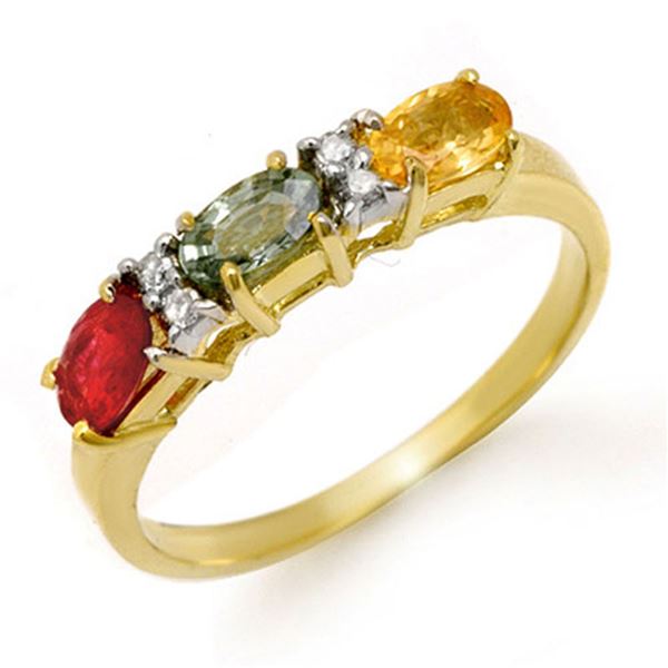 1.10 ctw Multi-Sapphire & Diamond Ring 10k Yellow Gold - REF-16X6A