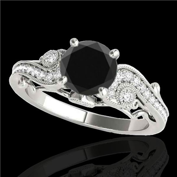 1.25 ctw Certified VS Black Diamond Solitaire Antique Ring 10k White Gold - REF-43W2H
