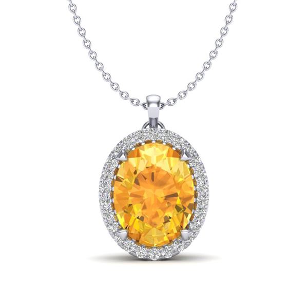 2.75 ctw Citrine & Micro VS/SI Diamond Halo Necklace 18k White Gold - REF-37R5K