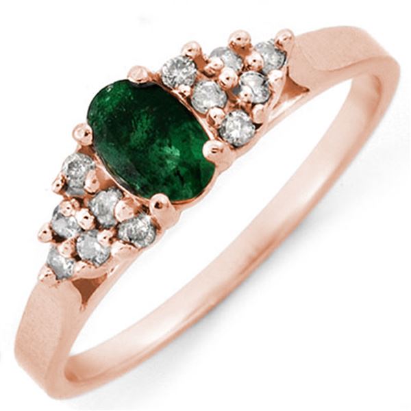 0.74 ctw Emerald & Diamond Ring 14k Rose Gold - REF-15K8Y