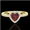 Image 1 : 1.20 ctw Garnet & Micro VS/SI Diamond Ring Heart 14k Yellow Gold - REF-26M3G