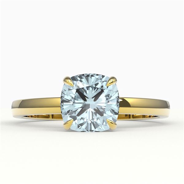 1.50 ctw Cushion Cut Sky Blue Topaz Solitaire Ring 18k Yellow Gold - REF-25R2K