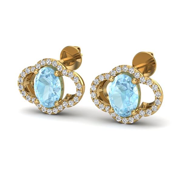 4 ctw Aquamarine & Micro Pave VS/SI Diamond Earrings 10k Yellow Gold - REF-51K3Y